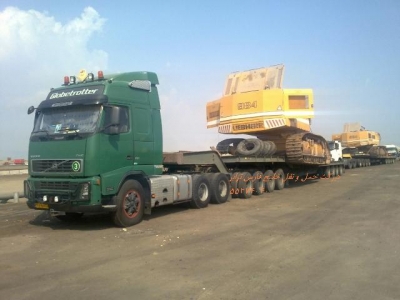بیل مکانیکی LIEBHERR 984  حمل از بندرعباس  به تهران توسط کمرشکن11محور به وزن 118 تن 